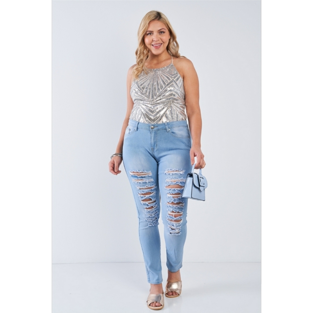 2/$60 Nude Silver Sequin Strappy Bodysuit - Picture 3 of 6